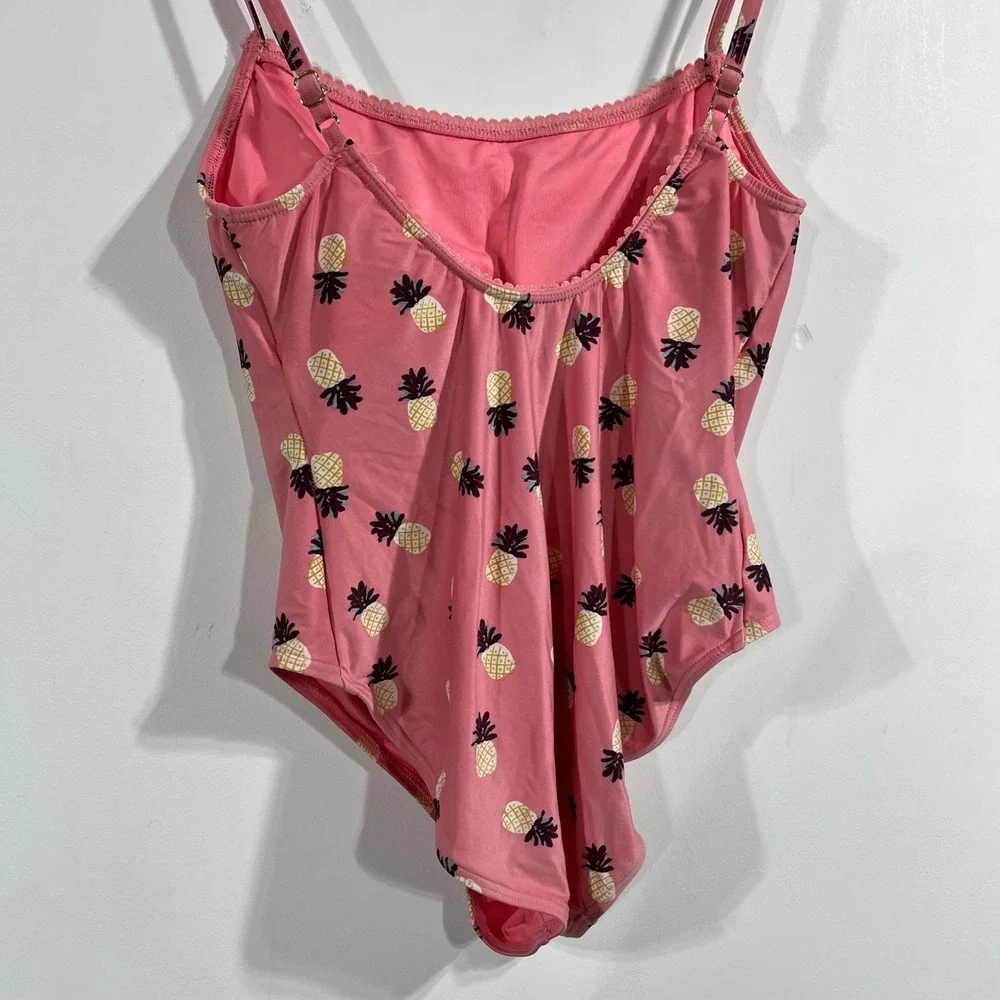Kate Spade Resort Vibrant Boho Pineapple Fruit Print One Piece Swimsuit Large